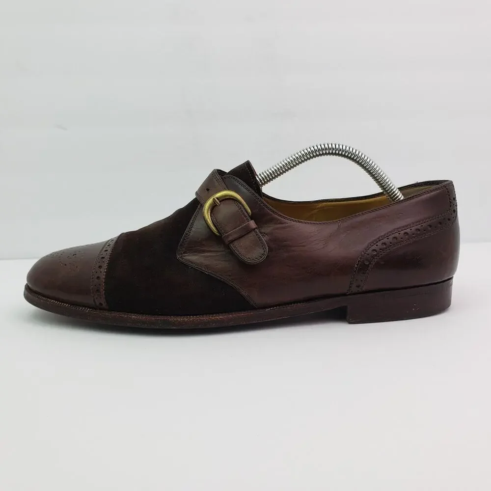 Cole Haan Mens Size 11 Brown Leather Monk Strap Cap Toe Formal Dress Shoes